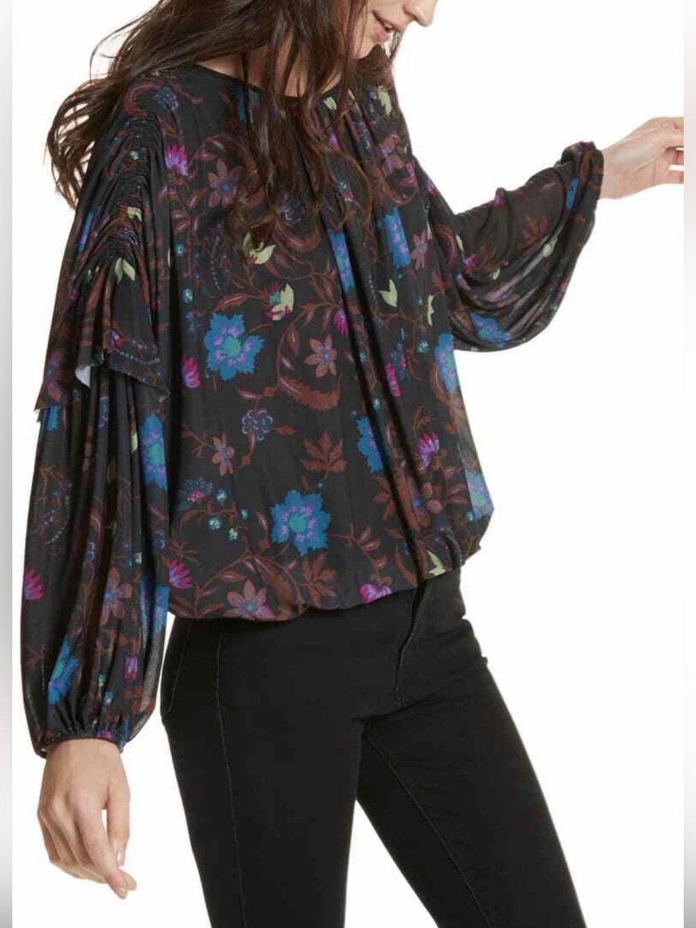 FREE PEOPLE Wildflower Honey Top Black Floral S